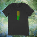 Green and yellow image of corn on a premium cotton navy blue t-shirt original hand drawn graphic tee design by Anthony Lachus