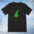 Greent Christmas tree pulled down by red ornament on a premium cotton black t-shirt original hand drawn graphic tee design by Anthony Lachus
