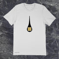 black drop with gold square on a premium cotton light-gray t-shirt original hand drawn graphic tee design by Anthony Lachus
