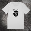Black image of a dog on a premium light-gray cotton t-shirt original hand drawn graphic tee design by Anthony Lachus