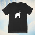 White elephant image on a premium cotton black t-shirt original hand drawn graphic tee design by Anthony Lachus