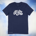 The words who knows in white on a premium cotton navy blue t-shirt original hand drawn graphic tee design by Anthony Lachus